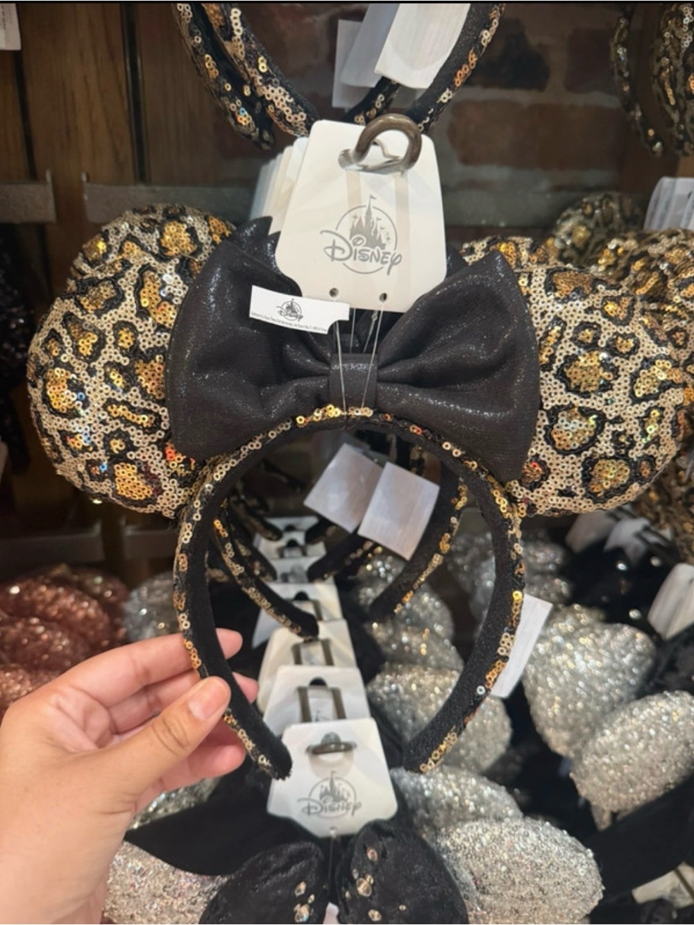 Disney parks Leopard Sequin Minnie Ears Headband - Black & Gold